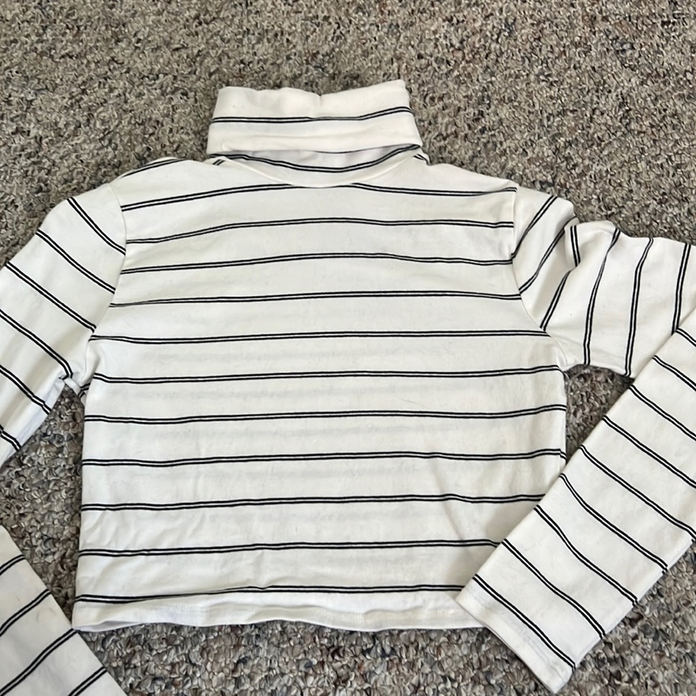 Stripped cropped turtleneck long sleeved shirt